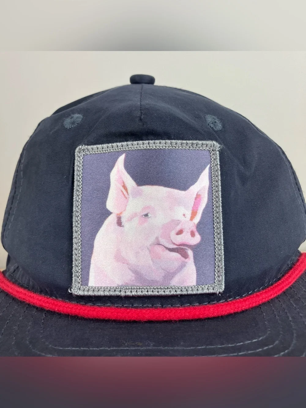 FLYN Snapback Rope Trucker Hat Navy Blue Pig Patch Logo